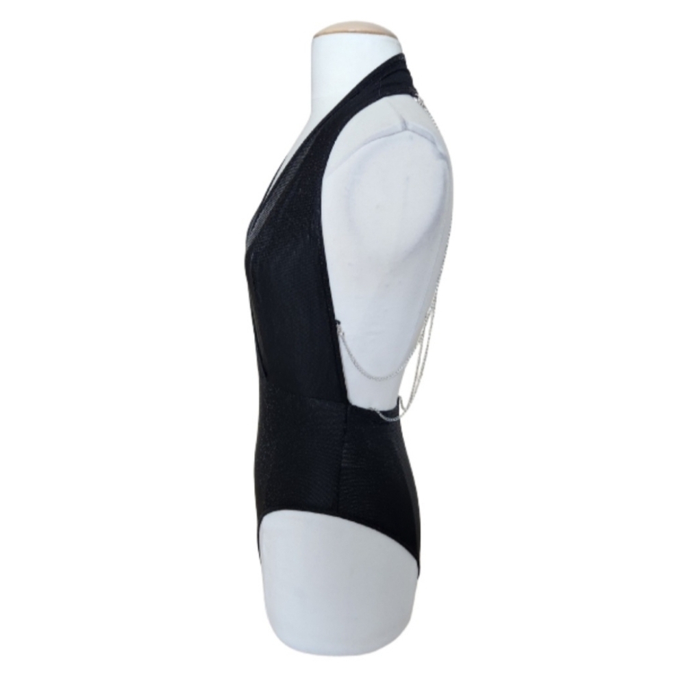 NWOT Shein Black Mesh Halter Top Body Suit - Picture 4 of 7